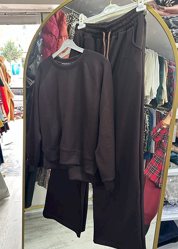 S-M-L-XL bedenler Kadın Kahverengi Oversize Eşofman Takımı