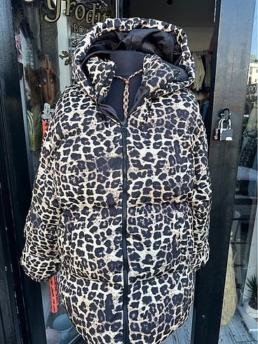 l Beden kahverengi Renk L-Xlarge beden leopar şişme mont