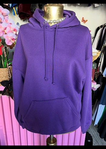 Mor Kapüşonlu Salaş Kadın Sweatshirt