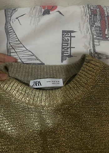 m Beden Zara Altın Rengi Örgü Kadın Kazak