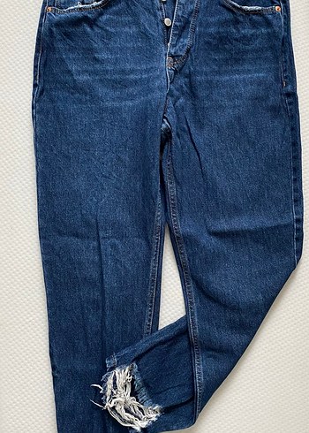 Düğmeli Lacivert Kadın Denim Pantolon
