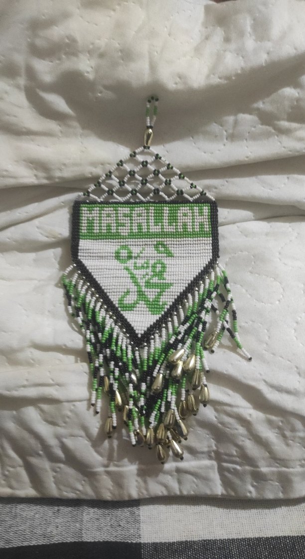 Yeşil Boncuk İşlemeli     el işi. - Görsel 2