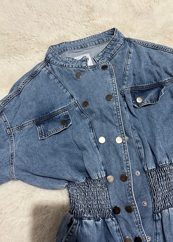 Kadın Gri Denim Uzun Kollu Tulum - Görsel 2