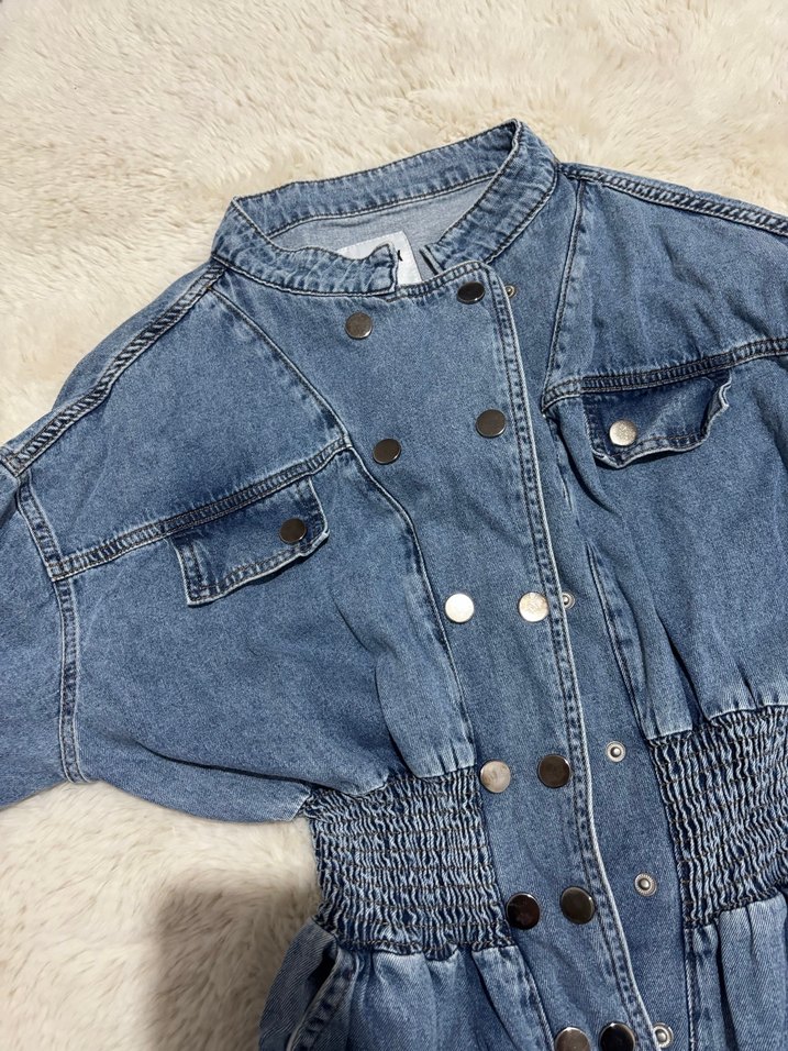 Kadın Gri Denim Uzun Kollu Tulum - Görsel 2