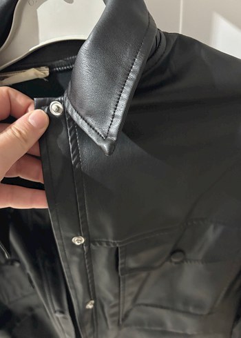 Düğmeli Siyah Deri Kadın Ceket - Görsel 2