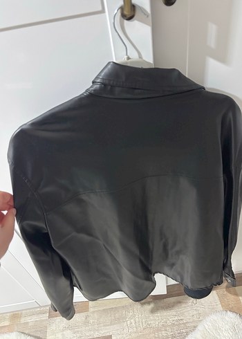 Düğmeli Siyah Deri Kadın Ceket - Görsel 3