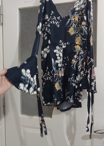 Lacivert Çiçek Desenli Bohem Mini şortlu Elbise - Görsel 3