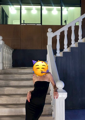 s Beden siyah Renk Siyah Straplez Yırtmaçlı Uzun Kadın Elbise