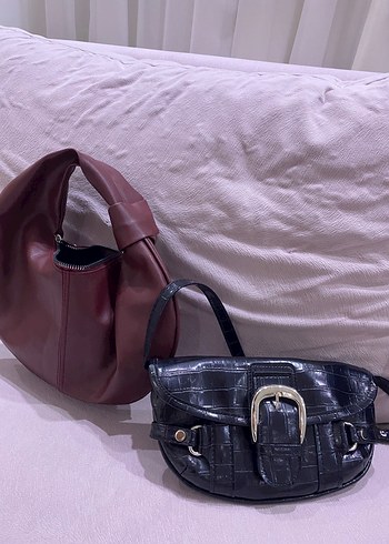 Bordo Deri , Tokalı Siyah Parlak Çanta