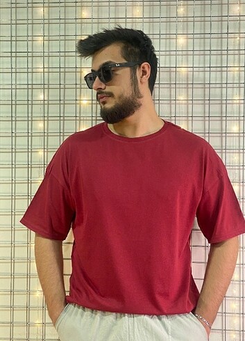 Diğer Unisex oversize bordo renk düz tişört