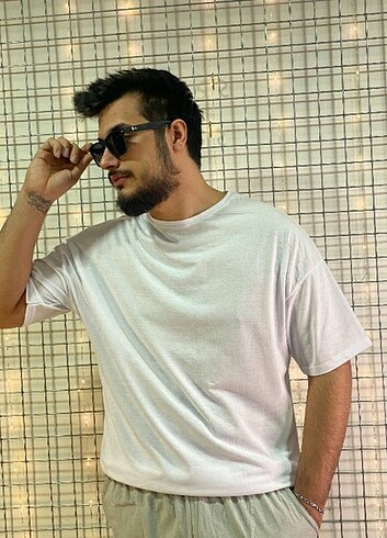 Diğer Unisex oversize beyaz renk düz tişört