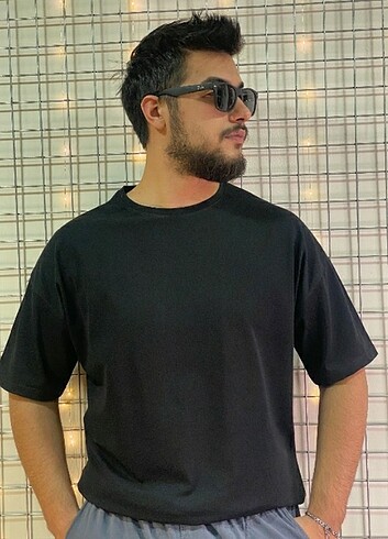 Unisex oversize siyah renk düz tişört