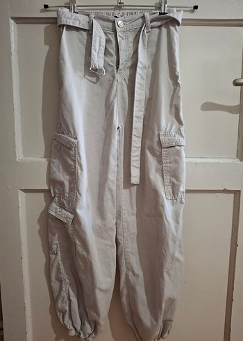 Kız çocuk Bej Keten Kemerli Rahat Pantolon - Görsel 2