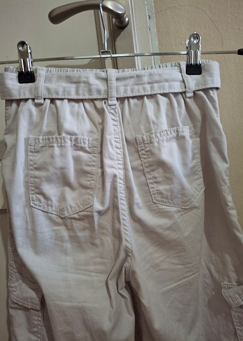 Kız çocuk Bej Keten Kemerli Rahat Pantolon - Görsel 4