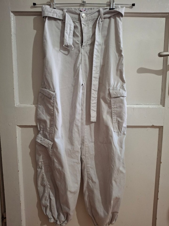 Kız çocuk Bej Keten Kemerli Rahat Pantolon - Görsel 2