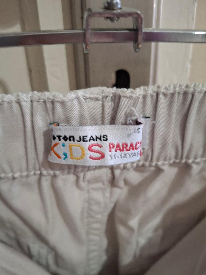 Kız çocuk Bej Keten Kemerli Rahat Pantolon - Görsel 5