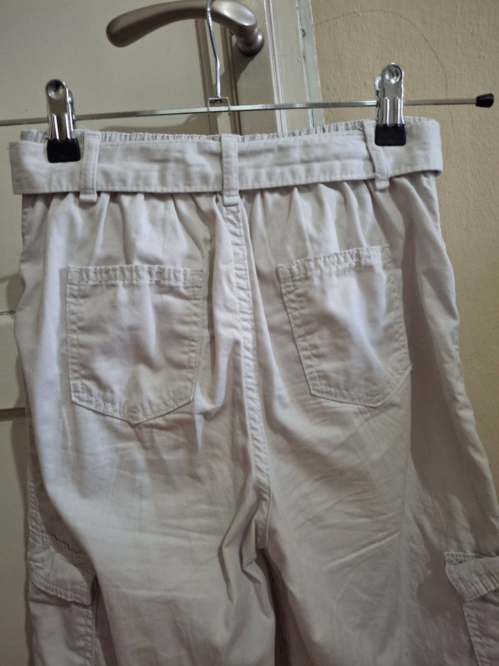 Kız çocuk Bej Keten Kemerli Rahat Pantolon - Görsel 4