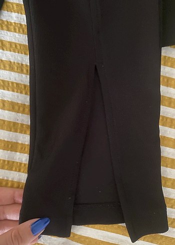 Kadın Siyah HM düz paça yırtmaçlı tayt - Görsel 3