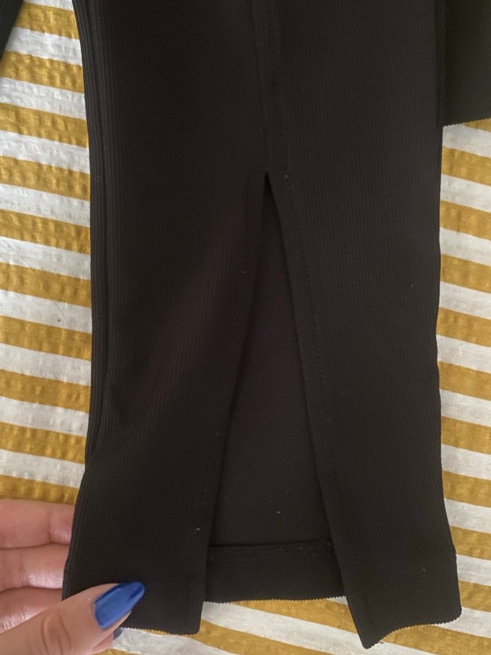 Kadın Siyah HM düz paça yırtmaçlı tayt - Görsel 3