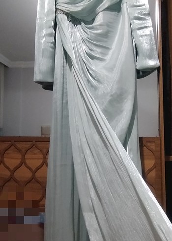 Abiye Su yeşili Uzun Kollu Drapeli Kadın Abiye