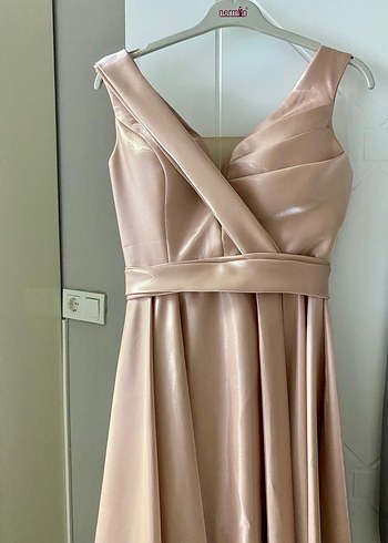 Bej Drapeli Uzun Abiye Elbise - Görsel 3