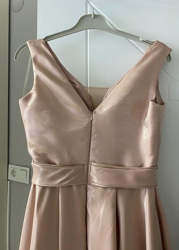 Bej Drapeli Uzun Abiye Elbise - Görsel 6