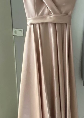 Bej Drapeli Uzun Abiye Elbise - Görsel 2