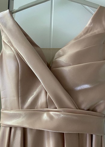 Bej Drapeli Uzun Abiye Elbise - Görsel 5