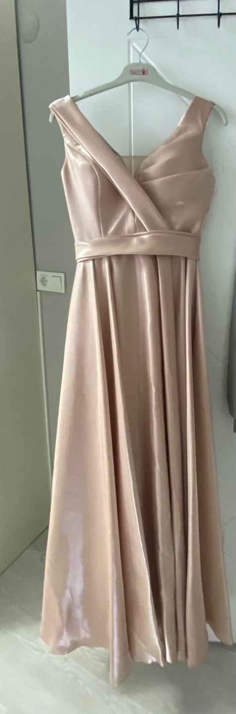 Bej Drapeli Uzun Abiye Elbise - Görsel 2