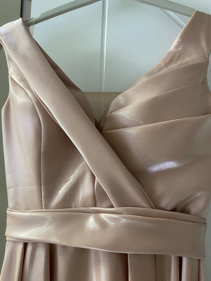 Bej Drapeli Uzun Abiye Elbise - Görsel 5