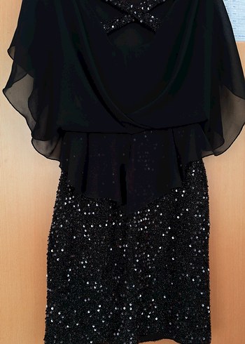 Siyah Drapeli Mini Gösterişli Kadın Elbise - Görsel 4