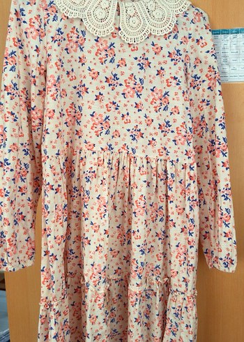 Çiçek Desenli Uzun Kollu Kız Elbisesi - Görsel 3