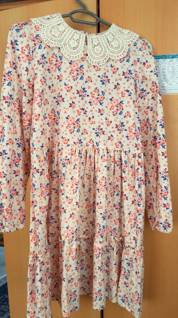 Çiçek Desenli Uzun Kollu Kız Elbisesi - Görsel 3