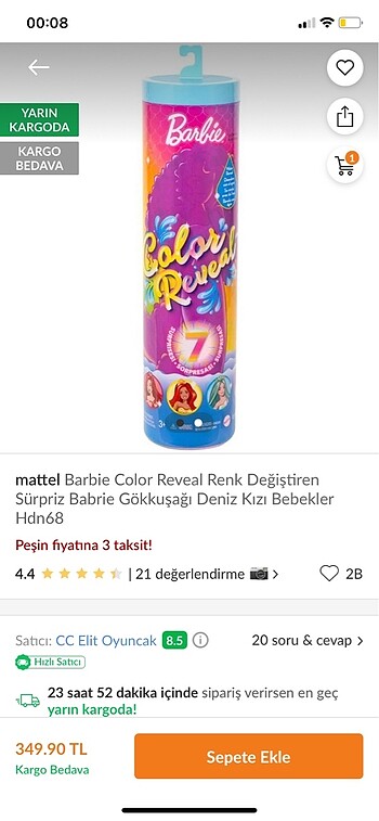Barbie denizkızı color reveal