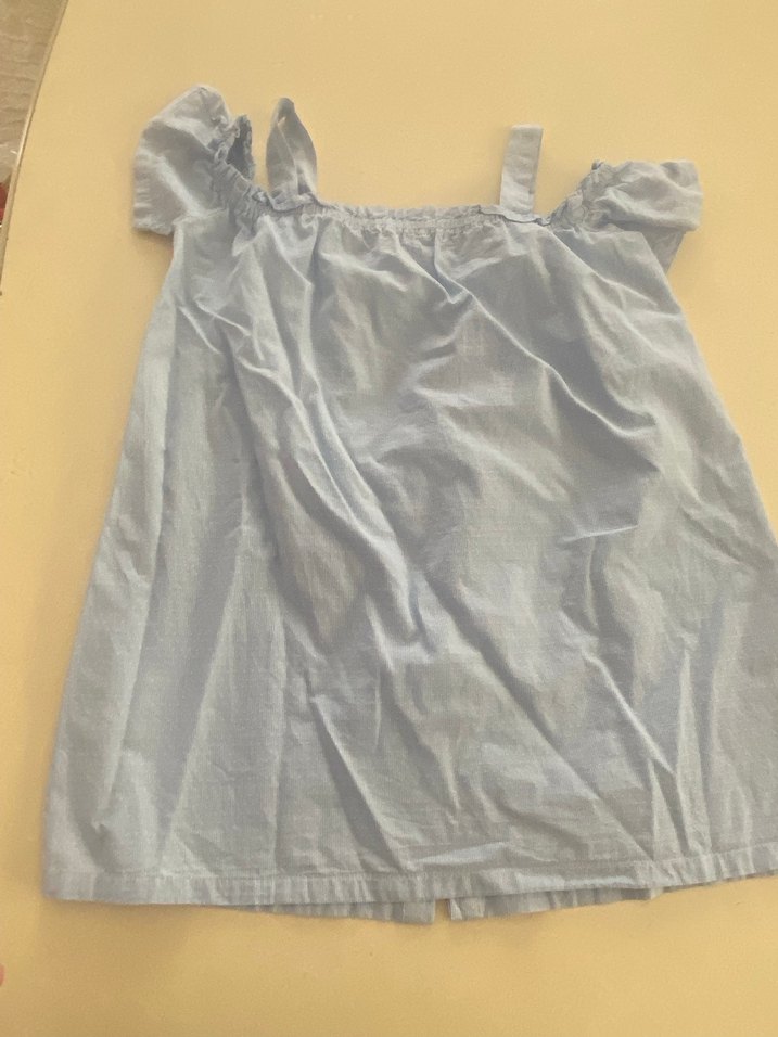 Mavi Kız Çocuk Keten Askılı Elbise - Görsel 3