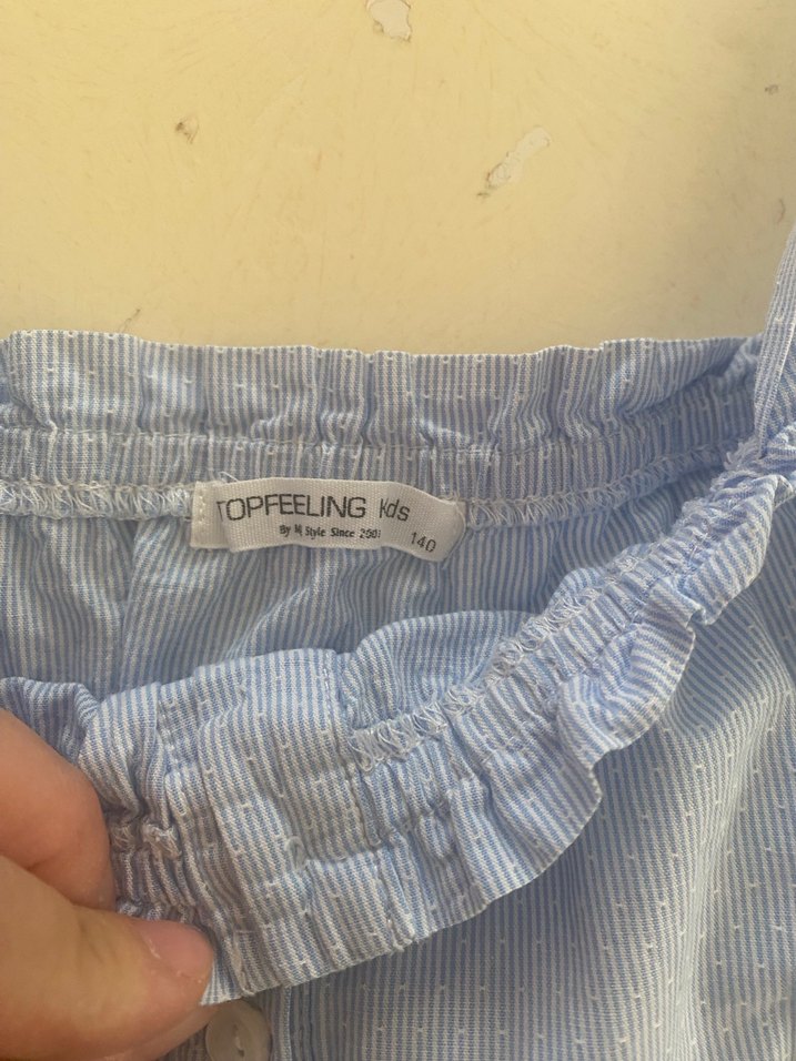 Mavi Kız Çocuk Keten Askılı Elbise - Görsel 2