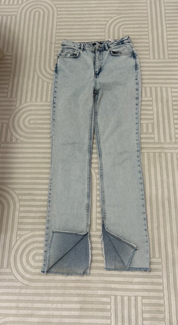 Kadın Yüksel Bel Yandan Yırtmaçlı Salaş Paça Jans Kot Pantolon — görsel 3/5