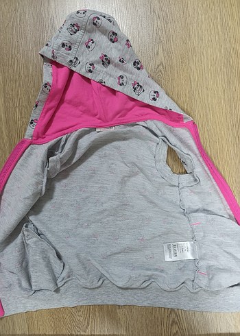 Kapüşonlu Kız Çocuk Gri Baskılı Yelek - Görsel 2