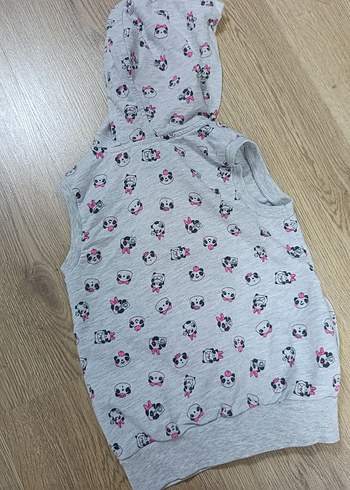 Kapüşonlu Kız Çocuk Gri Baskılı Yelek - Görsel 3