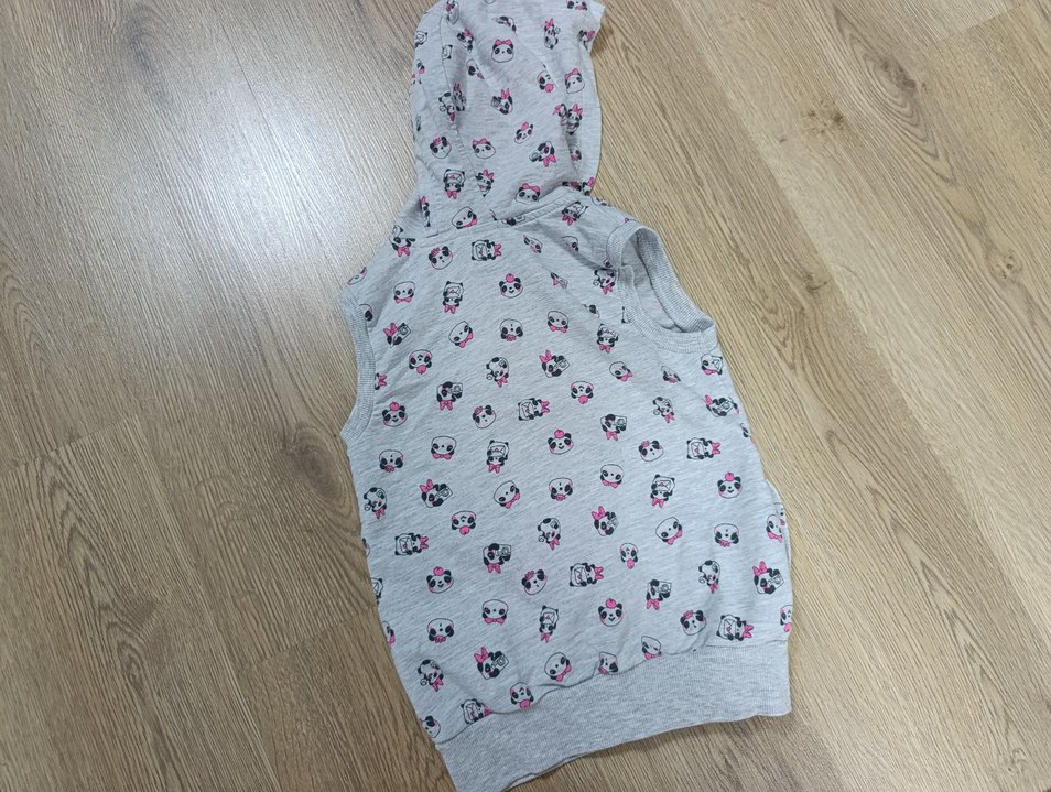 Kapüşonlu Kız Çocuk Gri Baskılı Yelek - Görsel 3