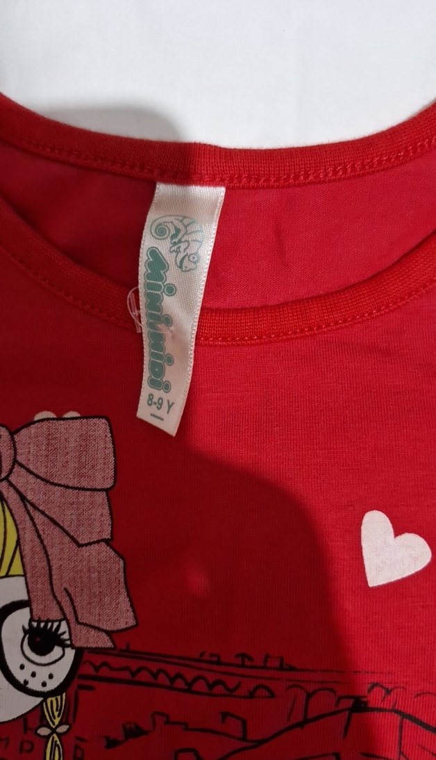 Kız Çocuk Kırmızı Baskılı  Tişört - Görsel 2