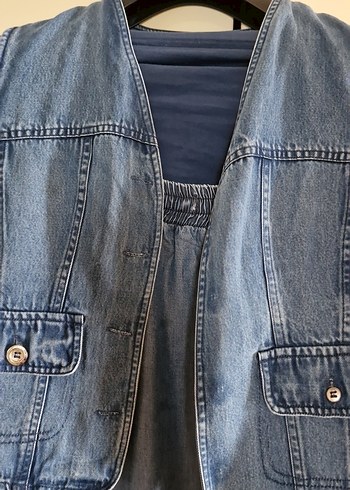 lacivert yumuşak kot kumaş hamile etegi .yelek hediye - Görsel 5