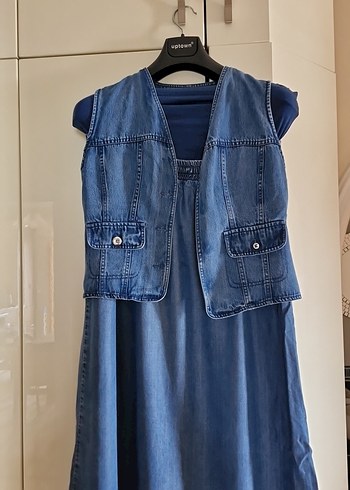 lacivert yumuşak kot kumaş hamile etegi .yelek hediye - Görsel 4