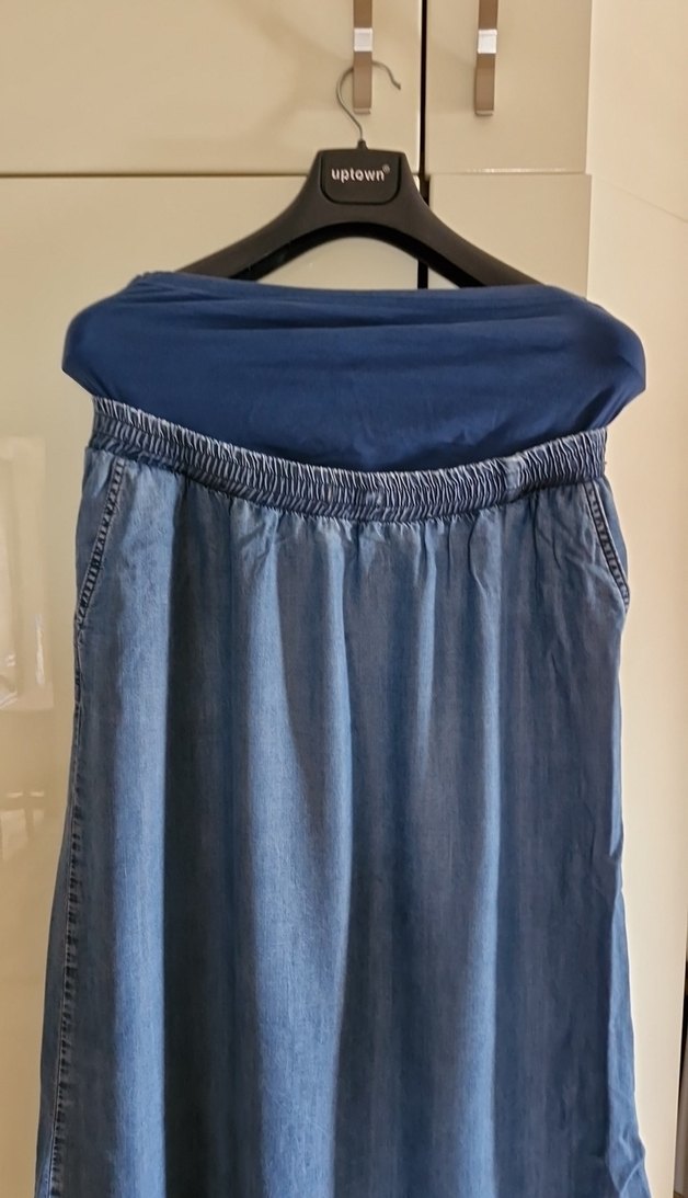 lacivert yumuşak kot kumaş hamile etegi .yelek hediye - Görsel 2