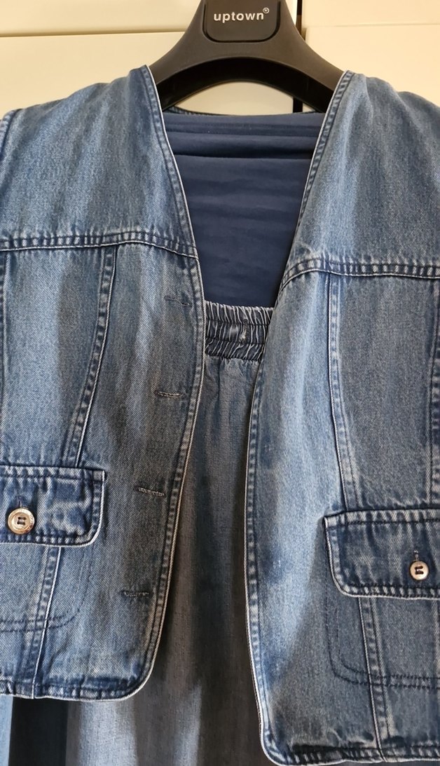 lacivert yumuşak kot kumaş hamile etegi .yelek hediye - Görsel 5