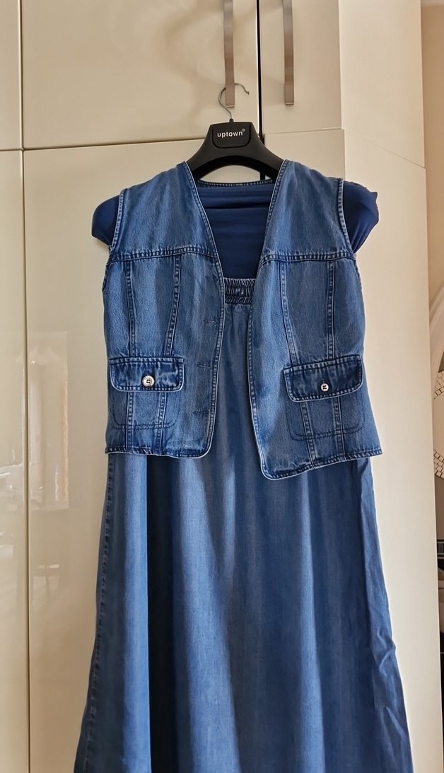 lacivert yumuşak kot kumaş hamile etegi .yelek hediye - Görsel 4