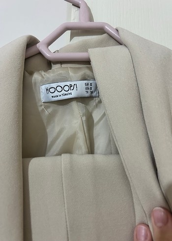 36 Beden Hoopstore Bej Kolsuz Uzun Kadın Blazer Takım
