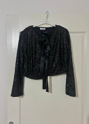 Siyah Pul Palet detay Uzun Kollu Bolero/Etek Takım