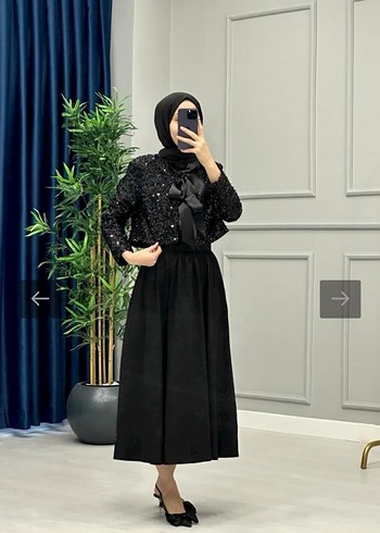 Diğer Siyah Pul Palet detay Uzun Kollu Bolero/Etek Takım