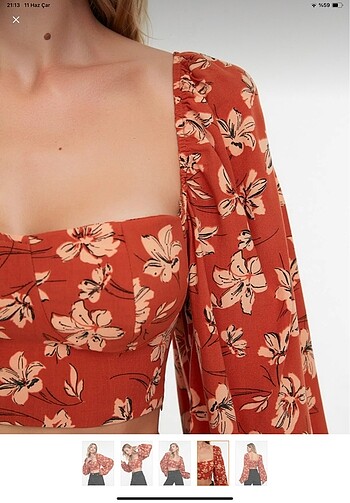 36 Beden Trendyolmilla balon kollu desenli crop bluz